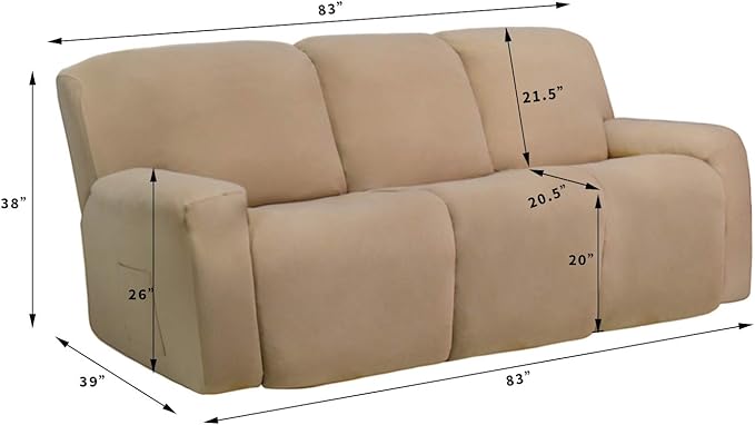 Easy-Going 8 Pieces Microfiber Stretch Sectional Recliner Sofa Slipcover Soft Fitted Fleece 3 Seats Couch Cover Washable Furniture Protector with Elasticity for Kids Pet(Recliner Sofa, Cyan)