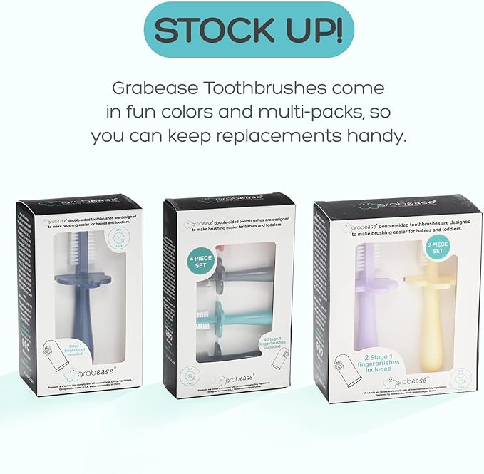 Grabease Baby Toothbrush Double Sided - Training Finger Toothbrush for Toddler Infant, BPA-Free & Phthalate-Free for Baby & Toddler, 1 Pack, Navy