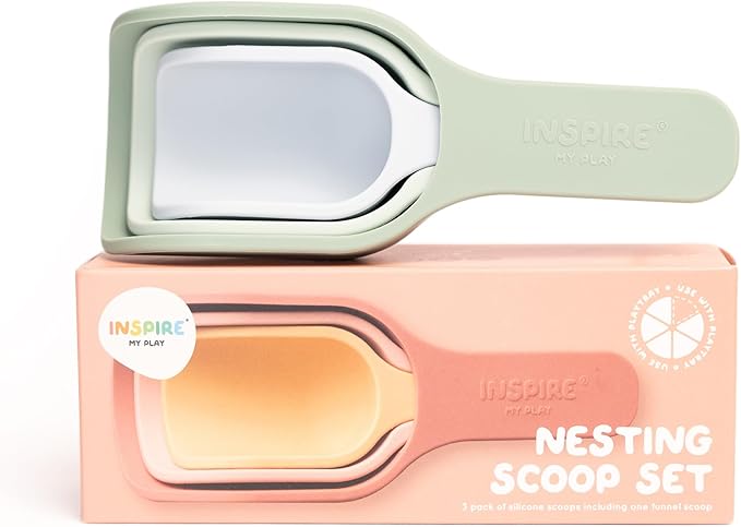 Inspire My Play - 3 x Silicone Nesting Scoops - Perfect for Sensory PlayTray - Sensory Bin Accessories - Special Education Classroom Supplies - Montessori Education Toys - Multi-Purpose Shovel - Green