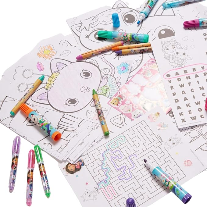 Innovative Designs DreamWorks Gabby’s Dollhouse Deluxe Activity Set with Carrying Tin, Coloring Sheets, Tattoos, Stickers, & Art Supplies