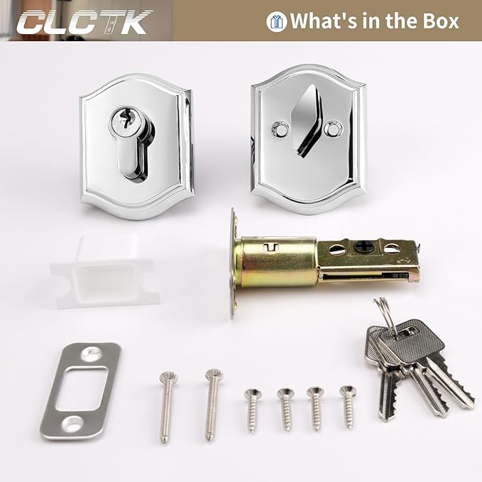 Crystal Glass Passage Door Knob and Single Cylinder Deadbolt Combo Set, Polished Chrome Finish