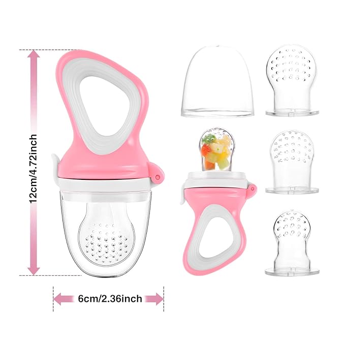 Baby Fruit Feeder with Mini Freezer Tray, Baby Teethers, Breastmilk Popsicle Molds for Baby Teething Relief, Silicone Fresh Food Feeder for Safe Infant Self Feeding (Candy Pink)