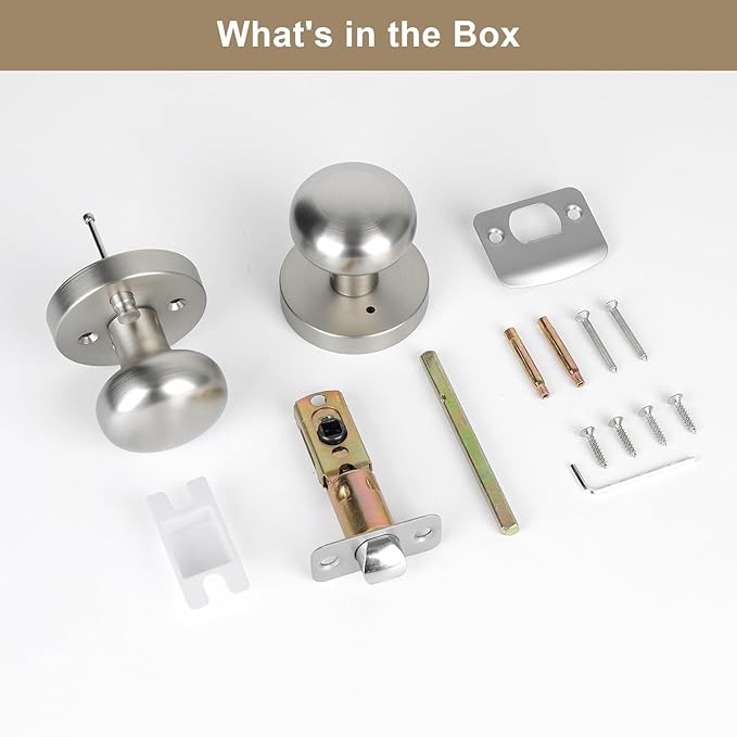 Satin Nickel Door Knob, Privacy Door Knobs Interior with Push-Button, Vintage Door Knob with Lock for Bedroom and Bathroom, 1 Pack