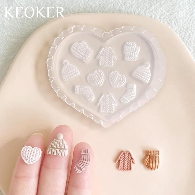 KEOKER Christmas Polymer Clay Molds, Winter Polymer Clay Silicone Molds, Polymer Clay Mini Molds, 4pcs Earring Molds for Polymer Clay, Polymer Clay Molds for Jewelry(Substitute Micro Clay Cutters)