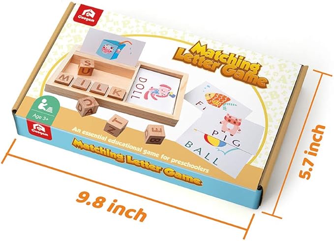 Coogam Spelling Games, Wooden Matching Letters Toy with Flash Cards Words, Montessori ABC Alphabet Learning Educational Puzzle Gift for Preschool Boys Girls Kids Age 3 4 5 Years Old