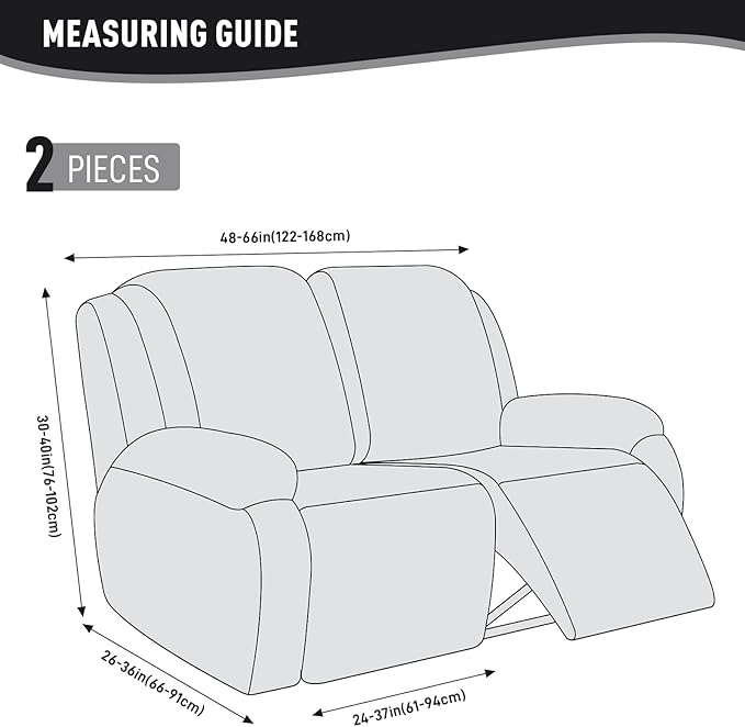 KinCam Recliner Covers, Stretch Reclining Chair Covers, Recliner Sofa Slipcovers Stripe Jacquard Recliner Couch Covers Furniture Protector Covers for Pet Kid (2 Seater, Black)