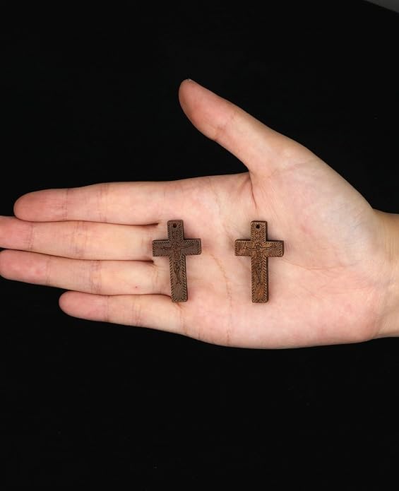 COTTVOTT Wooden Christian Jesus Cross/Orthodox Crucifix Charms Pendants for Rosary Necklace, DIY Jewelry Making Accessories Parts