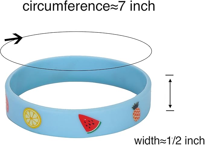 Cleverplay 24 Pack Tutti Frutti Fruit Silicone Wristbands Bracelets, Summer Tropical Fruit Themed Birthday Party Favors for Kids