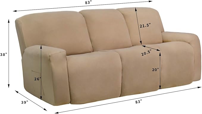 Easy-Going 8 Pieces Microfiber Stretch Sectional Recliner Sofa Slipcover Soft Fitted Fleece 3 Seats Couch Cover Washable Furniture Protector with Elasticity for Kids Pet(Recliner Sofa, Pink)