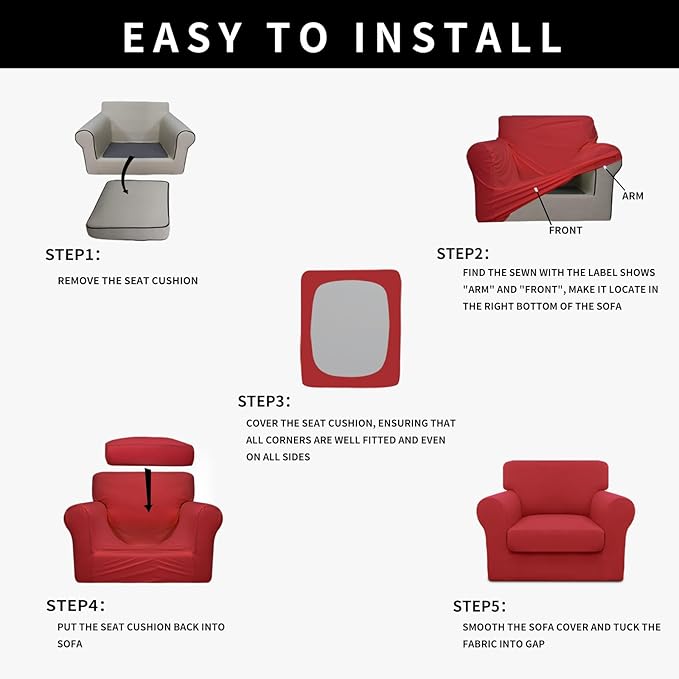 Easy-Going 100% Dual Waterproof Chair Cover Stretch Soft Couch Cover for Dogs, Sofa Slipcover for 1 Separate Cushion Couch Leakproof Furniture Protector for Kids, Pets Christmas Red