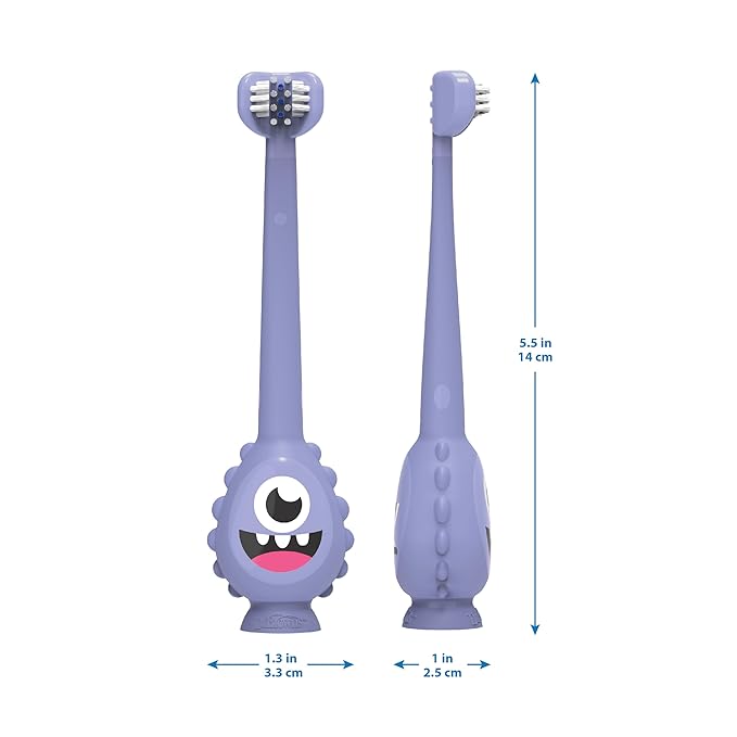 Dr. Brown's ToothScrubber Toothbrush, Three-Sided Toddler Training Toothbrush for Ages 1-4 Years with Suction Cup Base and Color Changing Bristles