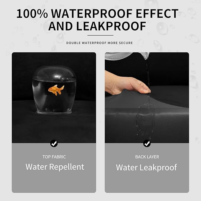 Easy-Going 100% Dual Waterproof Oversized Loveseat Cover Stretch Soft Couch Cover for Dogs, Sofa Slipcover for 2 Separate Cushion Couch Leakproof Furniture Protector for Kids, Pets Black