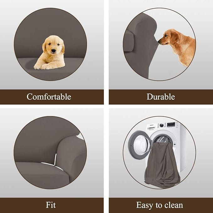 Easy-Going 4 Pieces Microfiber Stretch Recliner Slipcover – Spandex Soft Fitted Sofa Couch Cover, Washable Furniture Protector with Elastic Bottom for Kids, Pet(Recliner, Taupe)