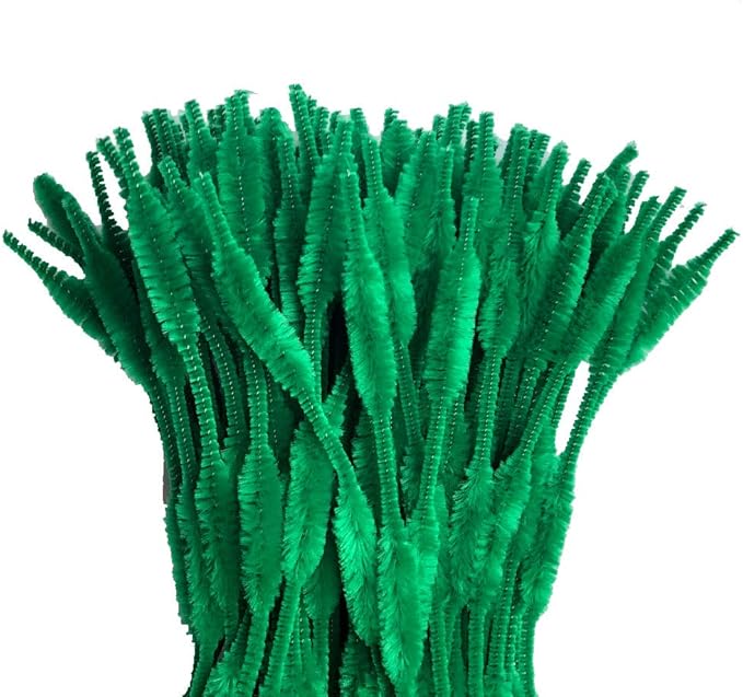 Pack of 100 Pipe Cleaners Fuzzy Bumpy Chenille Stems for Creative Handmade DIY Art Craft (Green)