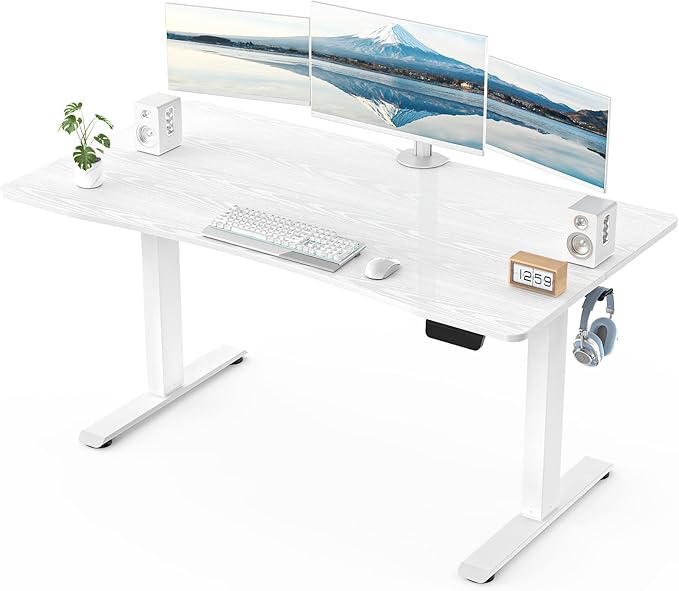 Veken 55 x 28 Inch Electric Standing Desk with Adjustable Height, Sit to Stand Computer Table for Study, Work or Gaming, Home Office Desk White