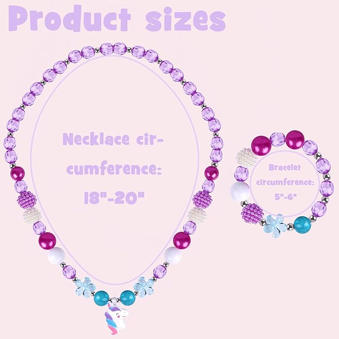 BigOtters Girl Princess Necklace Bracelet, Sets of 3 Colorful Jewelry Necklaces for Girls Toddlers Princess Dress up