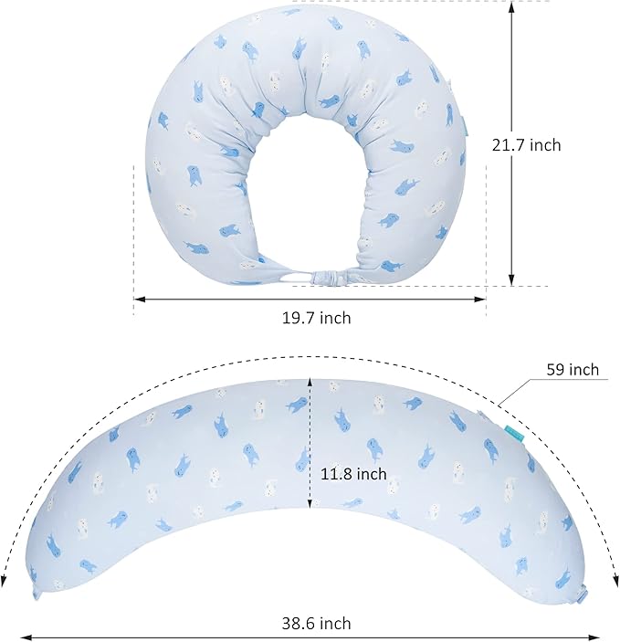BYRIVER Firm C Shaped Body Pillow for Side Sleeping Women Men, Cooling Pregnancy Pillows for Sleeping, Washable Jersey Cotton Cover, Gifts for New Mom Women (Baby Shark)