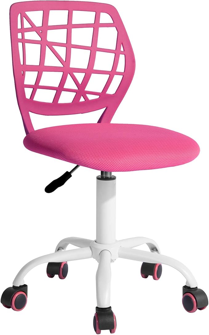 FurnitureR Kids Desk Chair, Armless Small Office Chair Adjsutable Swivel Task Chair with Soft Cushion for Study Kids Teens Child, Pink