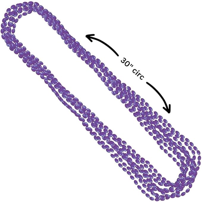 Festive Purple Metallic Bead Necklaces - 30" - Pack of 48 - Ideal for Costumes, Parties & Throws