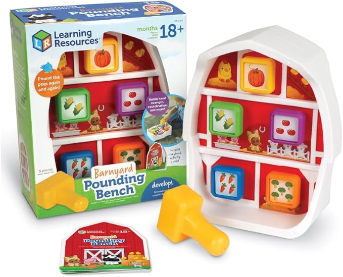 Learning Resources Barnyard Pounding Bench, Farm Animals for Kids, Fine Motor Skills, Kids Easter Gifts , Ages 18 Months+, 3 Pieces