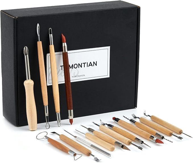 TEMONTIAN Pottery Tool Kit,Clay Sculpting Tools,43 Pcs Double Sided Pottery Wheel Tools for Adults,Pottery Carving Tools,Pottery Kiln Tools at Home,Ceramics Tools Set with Carrying Case Bag and Apron