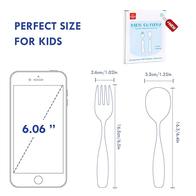 Lehoo Castle Toddler Fork and Spoon, 6pcs Toddler Utensils Kids Silverware, Safe Stainless Steel Toddler Fork Spoon Set, Children Flatware Set, Incudes 3 Spoons and 3 Forks (Submarine)