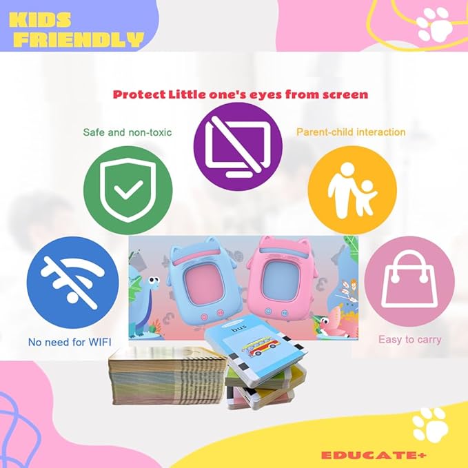 Durable PVC Talking Flash Cards for Toddlers with a Ring to Carry Flashcards Learning Toys with 274 Audible Sight Words Montessori Toys Sensory Toys for Kids with Autism, Speech Therapy See and Say