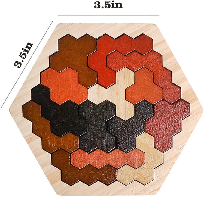 Skrtuan Wooden Hexagon Puzzle for Kids & Adults, Montessori STEM Educational Toy with Colorful Shapes, Logic IQ Brain Teaser Game for All Ages, Geometry Tangram Gift