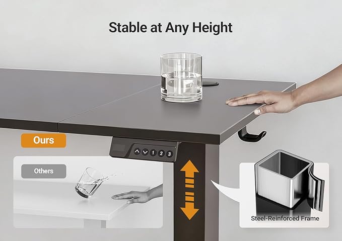 Seang Electric Height Adjustable Standing Desk, 55 x 24 Inch Sit-Stand Desk with T-Shaped Frame, 3 Memory Presets & Cable Management for Home Office Computer Workstation, Black Frame/Black Top