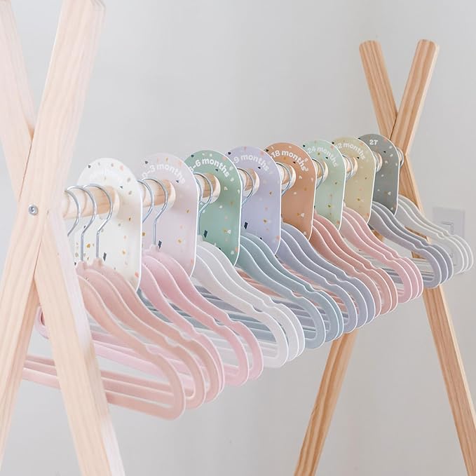 3 Sprouts Velvet Baby Hangers - Non-Slip Hanger for Infant, Toddler, Baby Clothes - Closet Kids Hangers with Slim Design, Nordic Colors, Pack of 30 - Blue