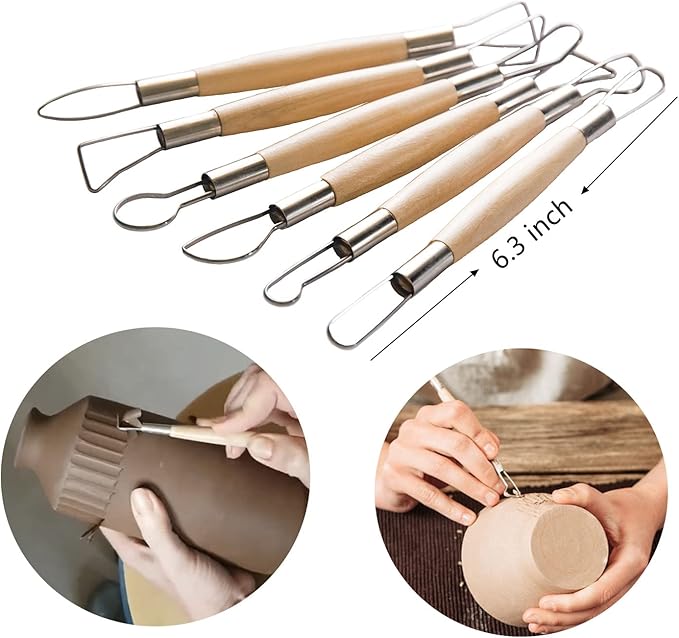 Artzuvs 14Pcs Ceramic Pottery Clay Ribbon Sculpting Tools Kit Wire Texture and Needle Detail Tool with Plastic Box for Carving, Modeling,Sculpture,Trimming