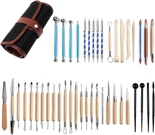 S & E TEACHER'S EDITION 43 Pcs Pottery & Clay Sculpting Tools, Double Sided Ceramic Clay Carving Tool Set with Carrying Case Bag, Pottery Modeling Smoothing