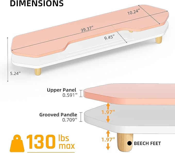 AFOOYO 2 Tier Dual Monitor Stand Riser,Wider Board Computer Monitor Stand for 2 Monitors,Slot For Phone/Tablet Office Desktop Organizer for Laptop,PC,Computer,Printer,Pink