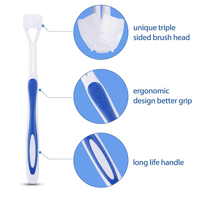 Boao 4 Pieces Three Sided Toothbrush Autism Sensory Toothbrush Bristle Travel Brush for Kids Complete Teeth Gum Care Good Angle Clean Tooth, Soft and Gentle(Green, Blue, Yellow, Red)