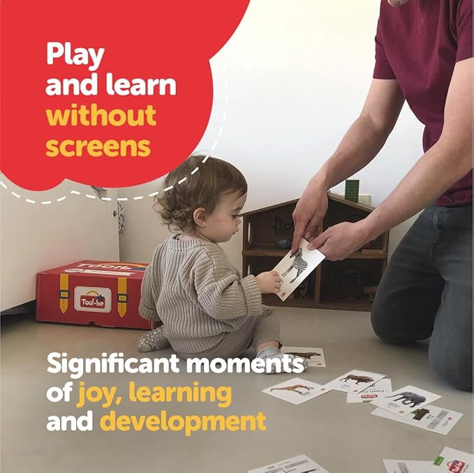 Tool-be Animal Cards. 18 Real Photos of Farm Animals. Spanish-English Flash Cards for Babies 6-12 Months, Montessori Toys for 1+ Year Old, Baby Flash Cards 12 to 18 Months, up to 6Y