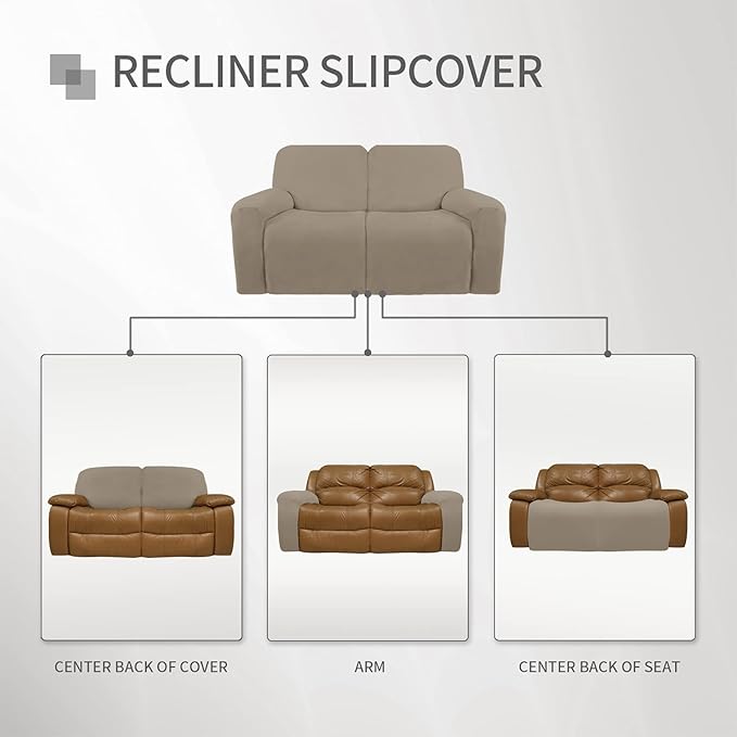 Easy-Going Oversized 6 Pieces Microfiber Stretch Sectional Recliner Loveseat Sofa Slipcover Soft Fitted Fleece 2 Seats Couch Cover Washable Furniture Protector with Elasticity for Kids Pet Natural