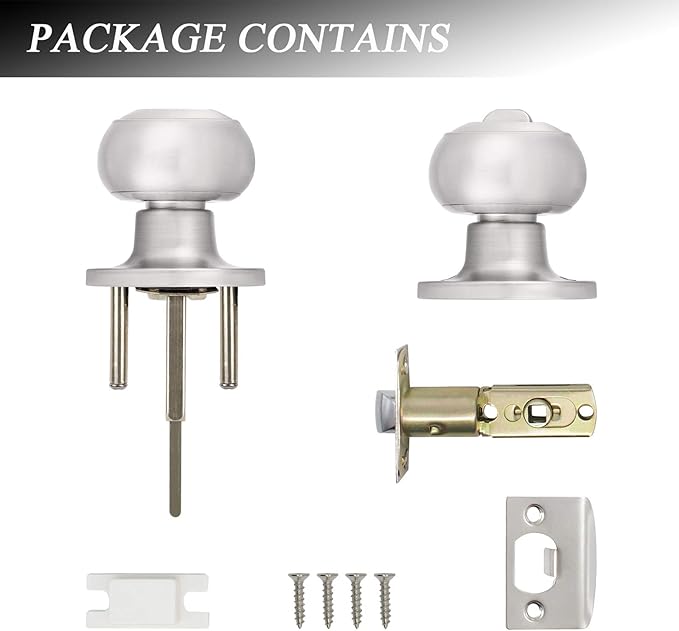 Probrico 3 Pack Round Privacy Door Knob(Thumb Turn Lock on The Inside), Keyless Doorknobs Interior/Exterior Lockset,Privacy Knobs for Bedroom/Bathroom,Satin Nickel Modern Design Door Hardware