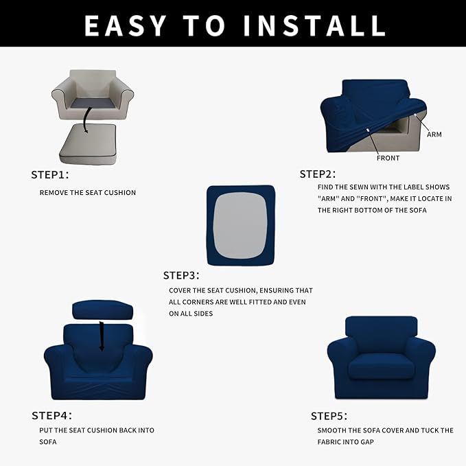 Easy-Going 100% Dual Waterproof Chair Cover Stretch Soft Couch Cover for Dogs, Sofa Slipcover for 1 Separate Cushion Couch Leakproof Furniture Protector for Kids, Pets Navy