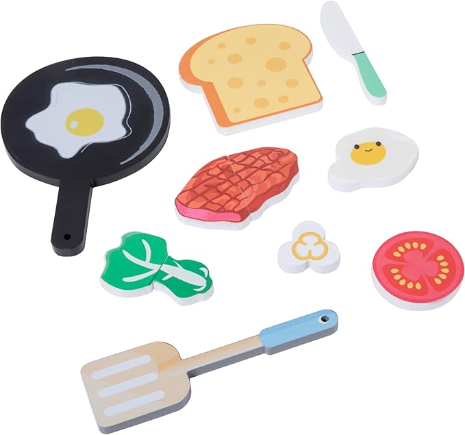 Adena Montessori Wooden Puzzles Play Fake Food for Kids Cookware Fried Egg Vegetables Set Kitchen Toys