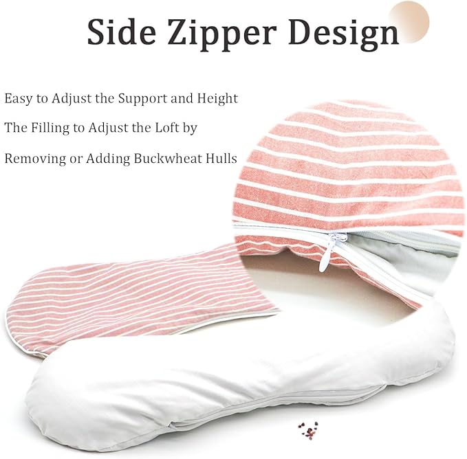 Buckwheat Pillow Cervical Neck Pillow, Buckwheat Hulls Filling Cooling Lumbar Support Pillow, Adjustable Firmness Ergonomic Design with Washable Cover, Red 19"X7"