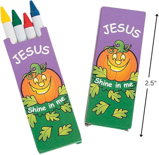 Fun Express - Christian Pumpkin 4 Pc Crayons for Halloween - Basic Supplies - Drawing - Crayons - Halloween - 24 Pieces