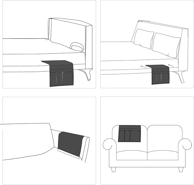 HAOMAIJIA Anti Slip Sofa Armrest Organizer Arm Chair Bedside Caddy Storage Organizer For Recliner Couch With 6 Pockets For Cell Phone Tv Remote Control Magazines (light grey)