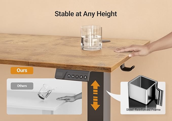 Seang Electric Height Adjustable Standing Desk, 55 x 24 Inch Sit Stand Desk with T-Shaped Frame, 3 Memory Presets & Cable Management for Home Office Computer Workstation, Black Frame/Rustic Brown Top