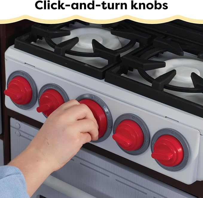 KidKraft Uptown Elite Espresso Play Kitchen with EZ Kraft Assembly™, Lights and Sounds, Working Ice Maker and Click and Turn Knobs, Gift for Ages 3+