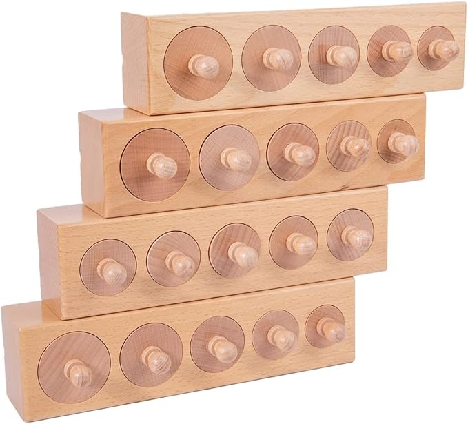 Adena Montessori Knobbed Cylinders Blocks Home Preschool 2 3 Years OldToys (Primary Color Knobbed Cylinders)