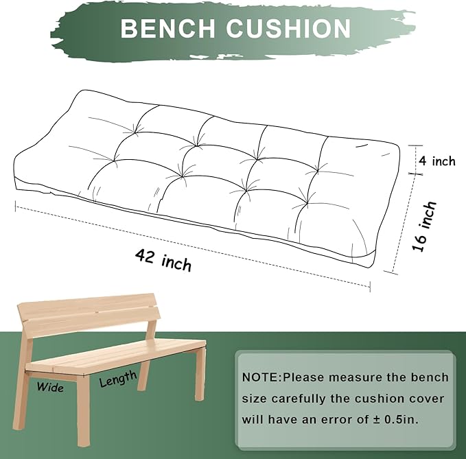 Bench Cushion 42 Inch - Luxury Chenille, High-Density Memory Foam, Non-Slip Bottom, Soft Durable Indoor Tufted Long Seat Cushion for Window Garden Furniture (Green, 42x16x4 Inch)