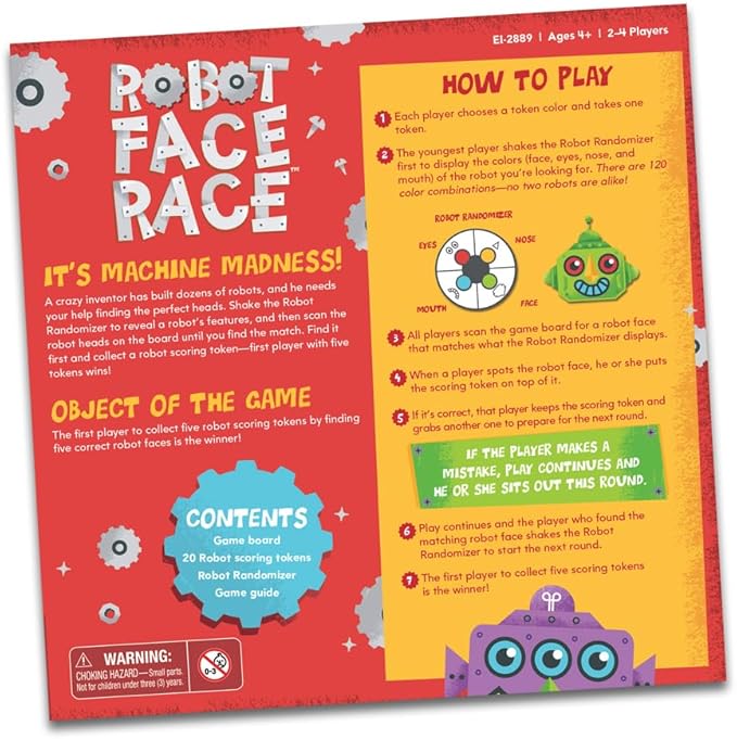 Educational Insights Robot Face Race, Fast Paced Color Recognition Matching Game, for 2-4 Players, Award-Winning Fun Family Board Game for Kids Ages 4+