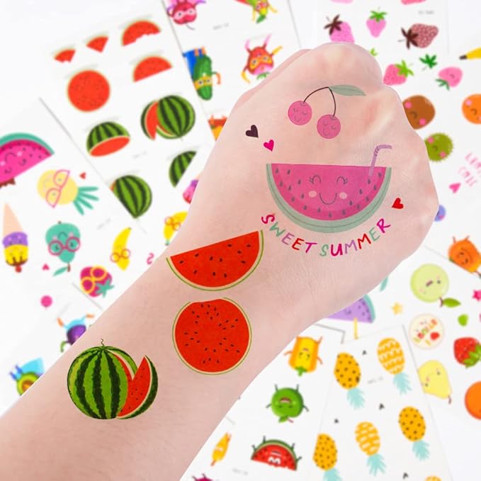 84Pcs Fruits Party Favors for Kids Squeeze Bouncy Ball Ring Keychain Slap Bracelet Tattoo Mini Toy Gift Summer Girl Boy Goodie Bag Stuffer Filler Watermelon Apple Strawberry Birthday Party Supplies