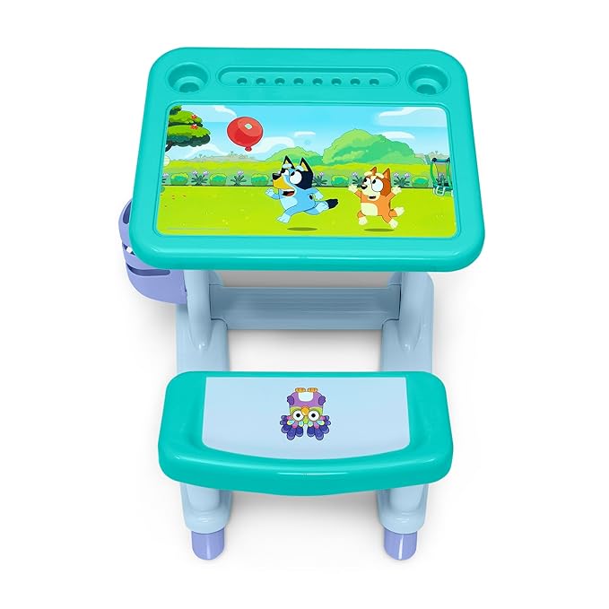 Bluey Draw and Play Desk by Delta Children – Includes 10 Markers and Coloring Book, Blue