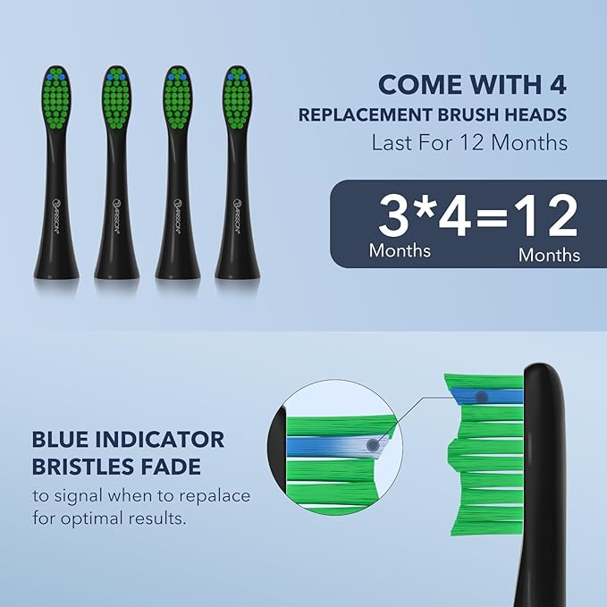 ARISSON Sonic Electric Toothbrush for Adults and Kids, 1.5H Charge for 90 Days, 40,000 VPM Power Toothbrush, Ultrasonic Electric Toothbrushes, 2 Minutes Smart Timer, 1.6 Oz Travel Toothbrush, Black